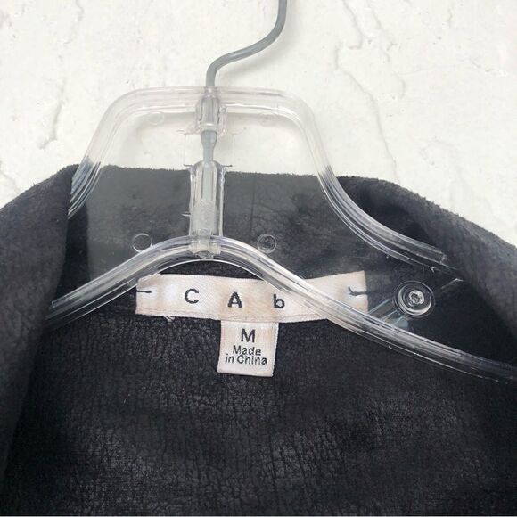 CABI Owens Faux Leather Waterfall Draped Open Front Black Jacket Size Medium - Picture 6 of 10